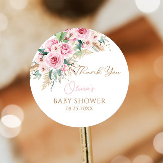 Pink Baby in Bloom Boho Floral Baby Shower Favour Tags