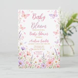 Pink Baby In Bloom Butterflies Baby Shower Invitation