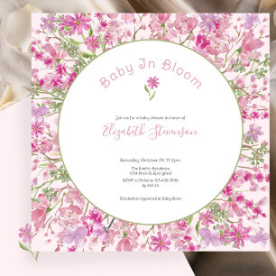 Pink Baby In Bloom Floral Girl Baby Shower Invitation