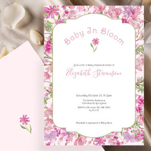 Pink Baby In Bloom Floral Girl Baby Shower  Invitation