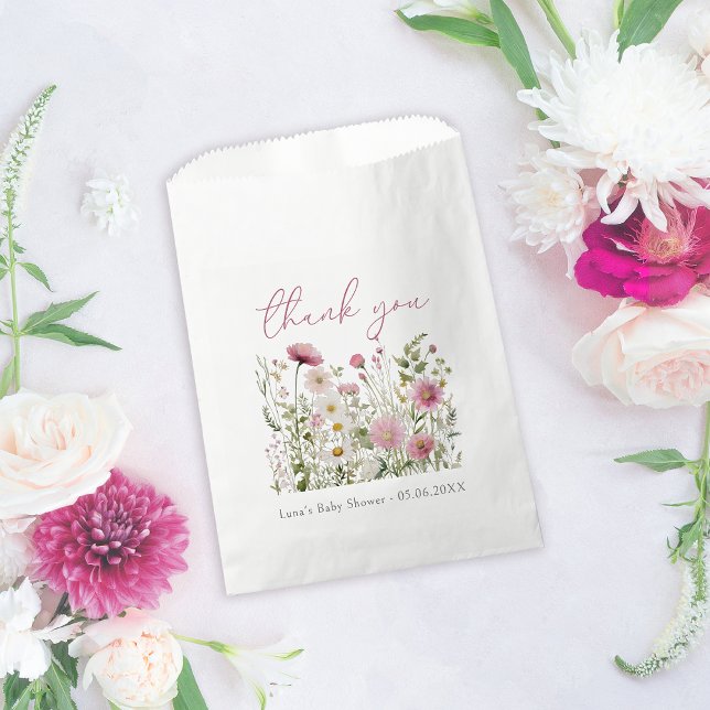 Pink Baby In Bloom Floral Wildflower Baby Shower Favour Bags (Creator Uploaded)
