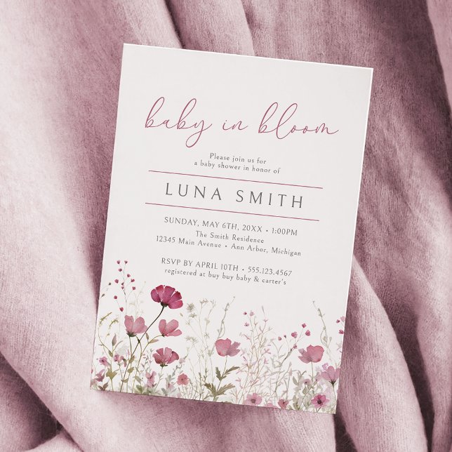 Pink Baby In Bloom Floral Wildflower Baby Shower Invitation (Creator Uploaded)