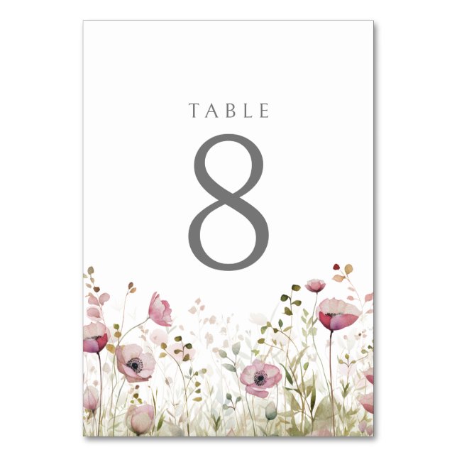 Pink Baby In Bloom Floral Wildflower Baby Shower Table Number (Front)