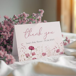 Pink Baby In Bloom Floral Wildflower Baby Shower Thank You Card