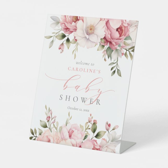 Pink Baby In Bloom Girl Baby Shower Welcome Sign (Front)