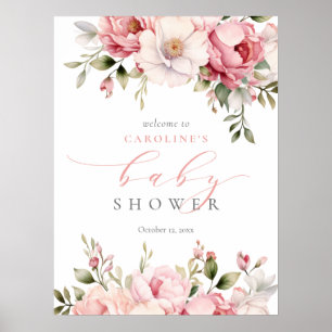 Pink Baby In Bloom Girl Baby Shower Welcome Sign