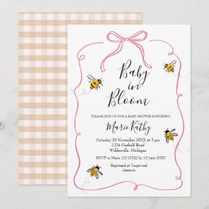 Pink Baby in Bloom Rustic Bee Daisy Invitation