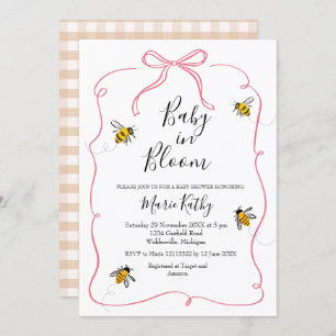 Pink Baby in Bloom Rustic Bee Daisy Invitation