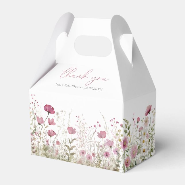 Pink Baby In Bloom Wildflower Baby Shower Gable Favour Box (Front Side)