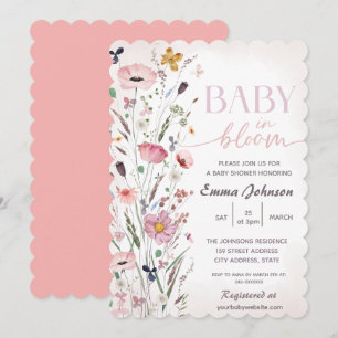 Pink Baby in Bloom Wildflower Baby Shower Invitation