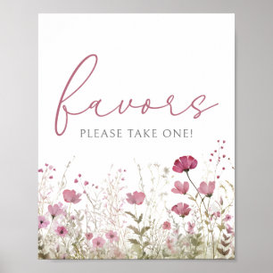 Pink Baby In Bloom Wildflower Shower Favor Sign