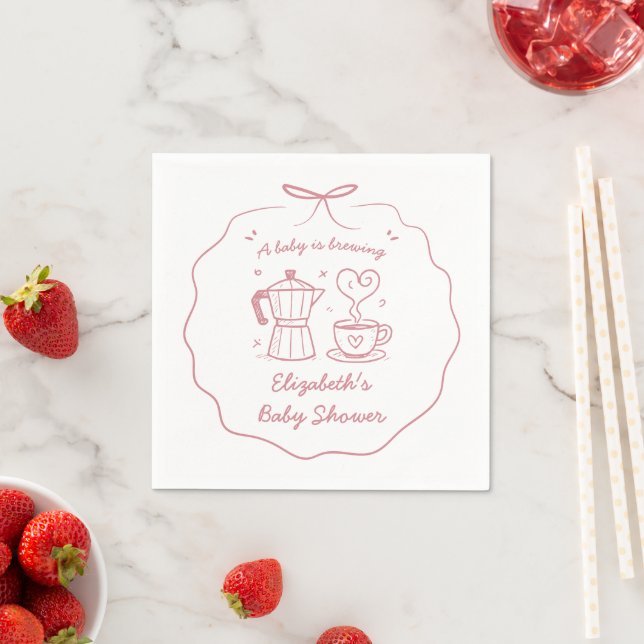 Pink Baby Is Brewing Coffee Baby Shower Napkin (Insitu)