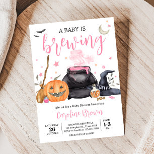 Pink Baby is Brewing Cute Halloween Baby Shower Invitation
