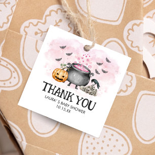 Pink Baby is Brewing Halloween Baby Shower Square Favour Tags
