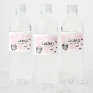 Pink Baby is Brewing Halloween Baby Shower Water Bottle Label