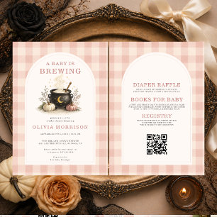Pink Baby is Brewing Halloween Girl Baby Shower Invitation