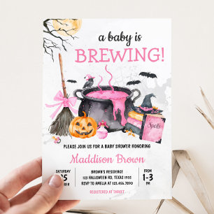 Pink Baby is Brewing Pumpkin Halloween Baby Shower Invitation