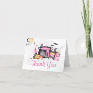 Pink Baby is Brewing Pumpkin Halloween Baby Shower Thank You Card