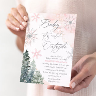 Pink Baby It's Cold Outside Baby Shower Invitation