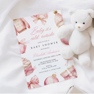 Pink Baby It's Cold Outside Baby Shower Invitation