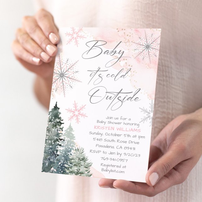 Pink Baby It's Cold Outside Baby Shower Invitation (Creator Uploaded)