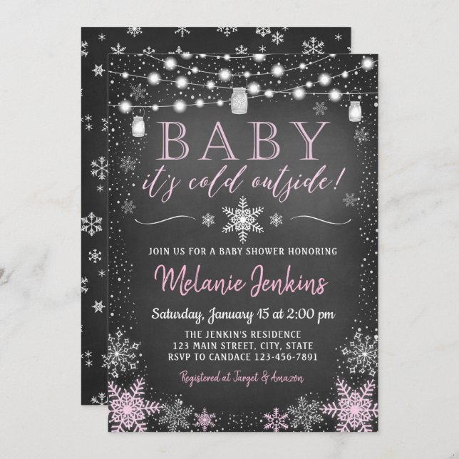 Pink Baby It's Cold Outside Baby Shower Invitation (Front/Back)