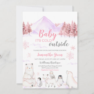Pink Baby It's Cold Outside Baby Shower Invitation