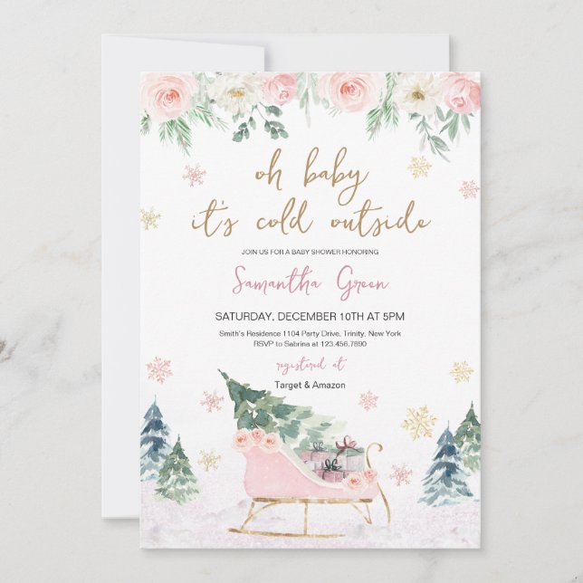 Pink Baby It's Cold Outside Baby Shower Invitation (Front)