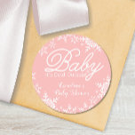 Pink Baby It's Cold Outside Baby Shower Snowflakes Classic Round Sticker<br><div class="desc">This design is in our pink Baby It's Cold Outside baby shower theme, perfect for a baby girl shower during the winter or Christmas season! Additional colour schemes and versions of this design are available in our shop, as well as coordinating items. Contact us if you need this design applied...</div>