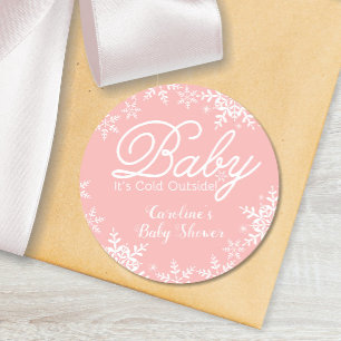Pink Baby It's Cold Outside Baby Shower Snowflakes Classic Round Sticker