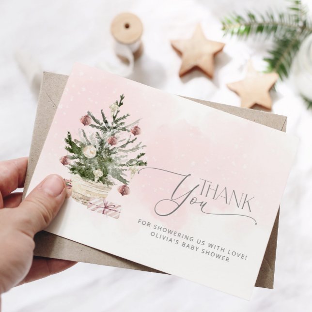 Pink Baby its cold outside baby shower thank you Card (Creator Uploaded)