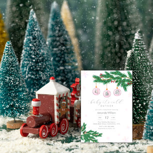 Pink Baby It's Cold Outside Ornamentss Baby Shower Invitation