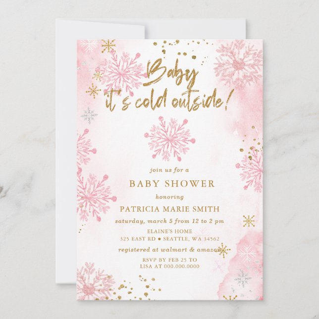 Pink Baby its Cold Outside Winter Baby Shower Invitation (Front)