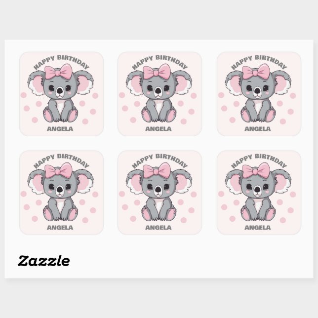 Pink Baby Koala Bear Square Sticker (Sheet)