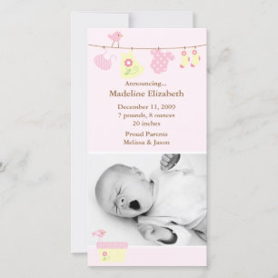 Pink Baby Laundry Birth Announcement