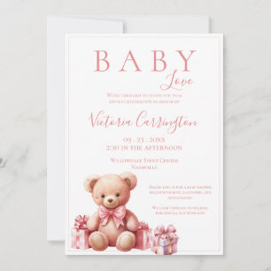 Pink Baby Love Watercolor Bear Baby Shower Invitation