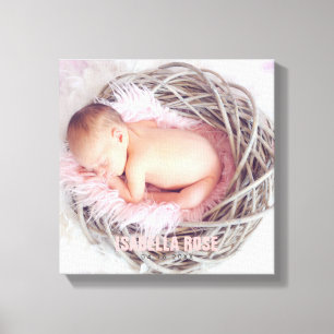Pink Baby Name Photo Canvas Print