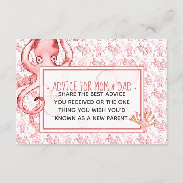 Pink Baby Octopus Baby Shower Advice for Mum & Dad Card (Front)