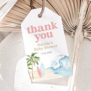 Pink Baby on Board Surf Beach Baby Shower Gift Tags
