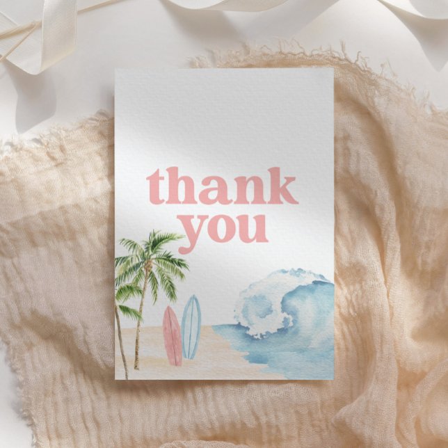 Pink Baby on Board Surf Beach Baby Shower Thank You Card (Creator Uploaded)