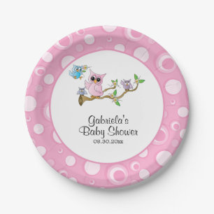 Pink Baby Owl Baby Shower Theme Paper Plate