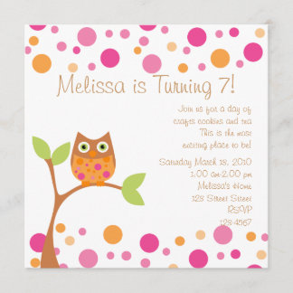 Pink Baby Owl-Hot Pink By Request Invitation