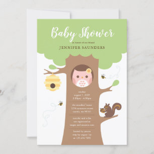 Pink Baby Owl in Tree Shower Invitation