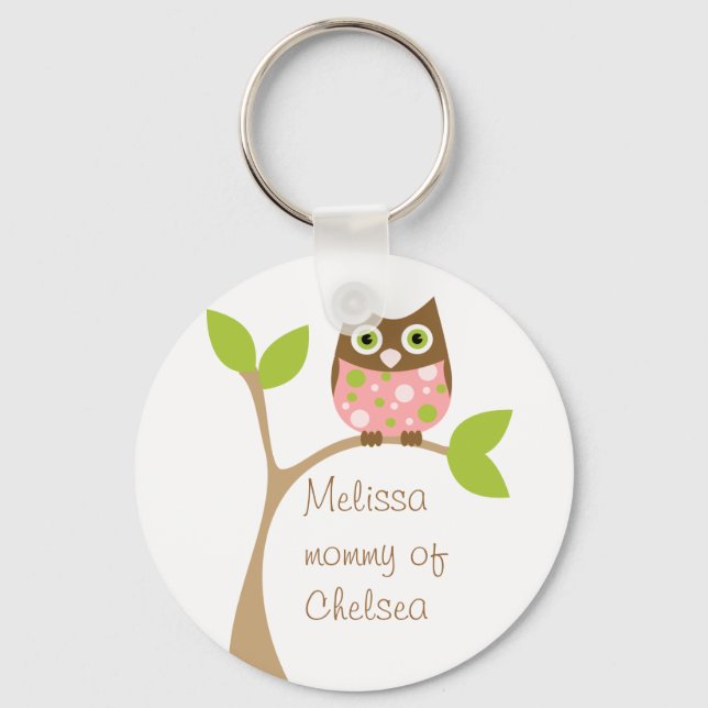 Pink Baby Owl Key Ring (Front)