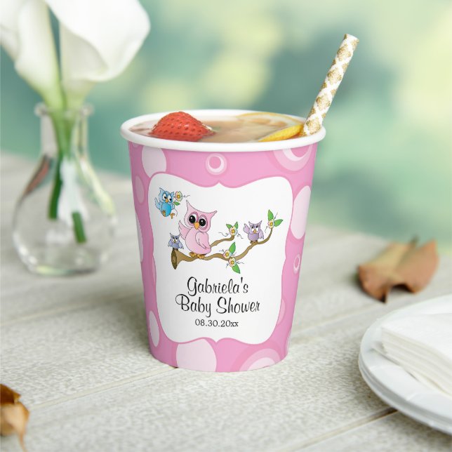 Pink Baby Owl Paper Cups (Insitu)