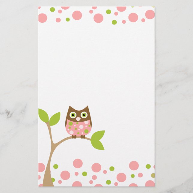 Pink Baby Owl Stationery (Front)