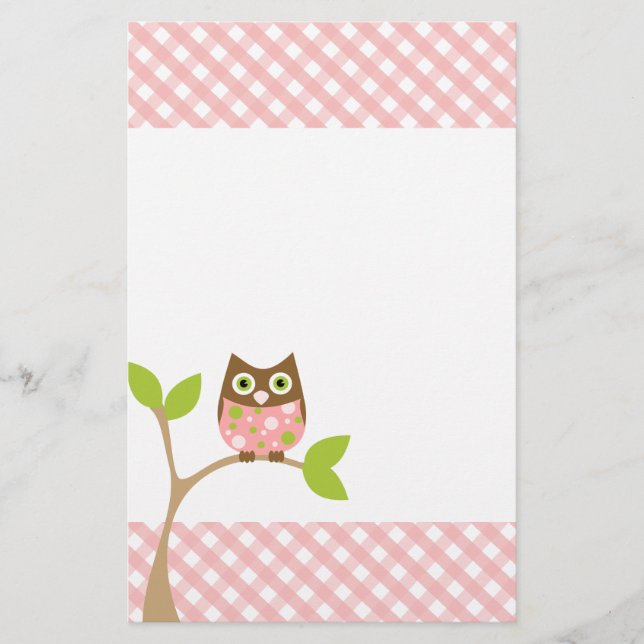 Pink Baby Owl Stationery (Front)