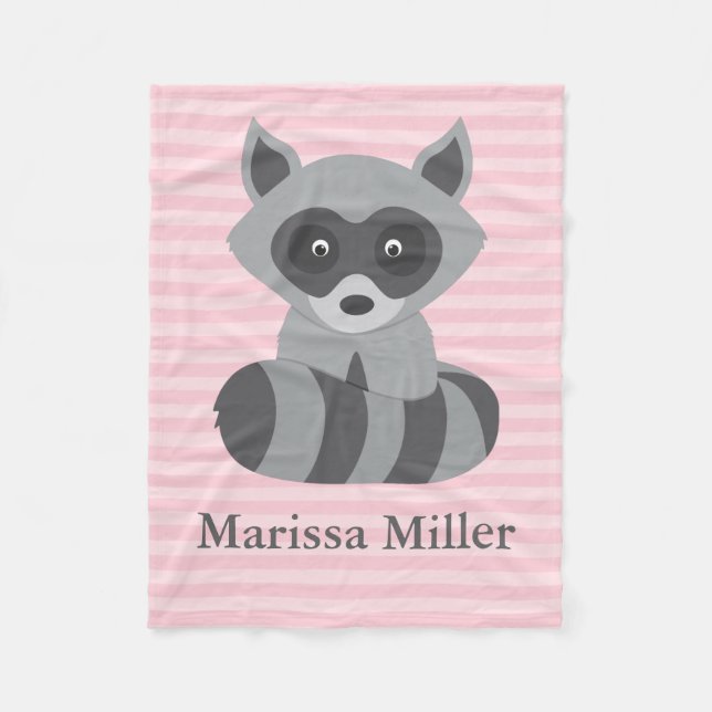 Pink Baby Racoon Fleece Blanket (Front)