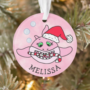 Pink Baby Shark Christmas Personalised Ornament