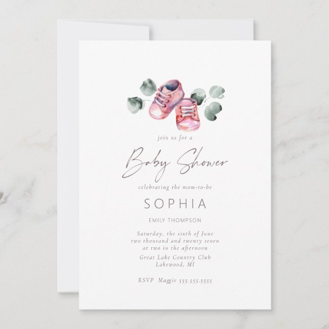 Pink baby shoes delicate Baby Shower Invitation (Front)